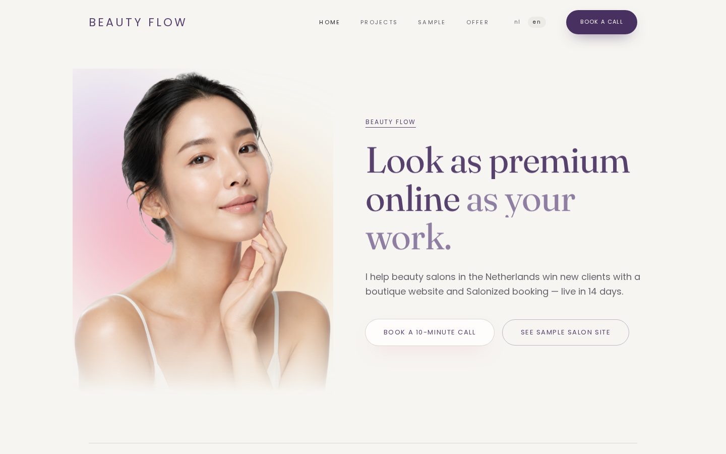 Screenshot of the BeautyFlow NL website homepage