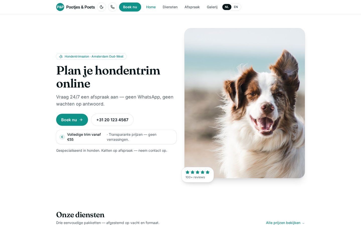 Screenshot of the Dog Spa Amsterdam website homepage