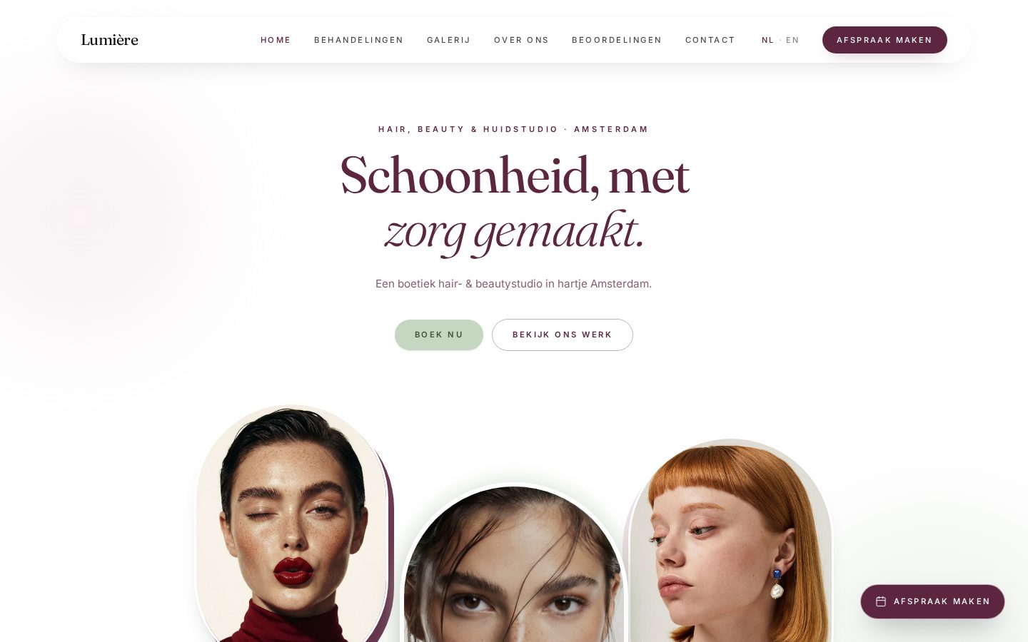 Screenshot of the Lumière Amsterdam website homepage